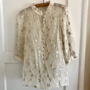 Mason Silk Metallic Abstract Polka Dot Blouse